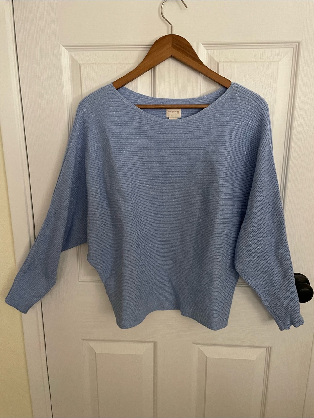 Chico's Light Blue Shimmer Dolman Knit Sweater - Size 2 (Large)